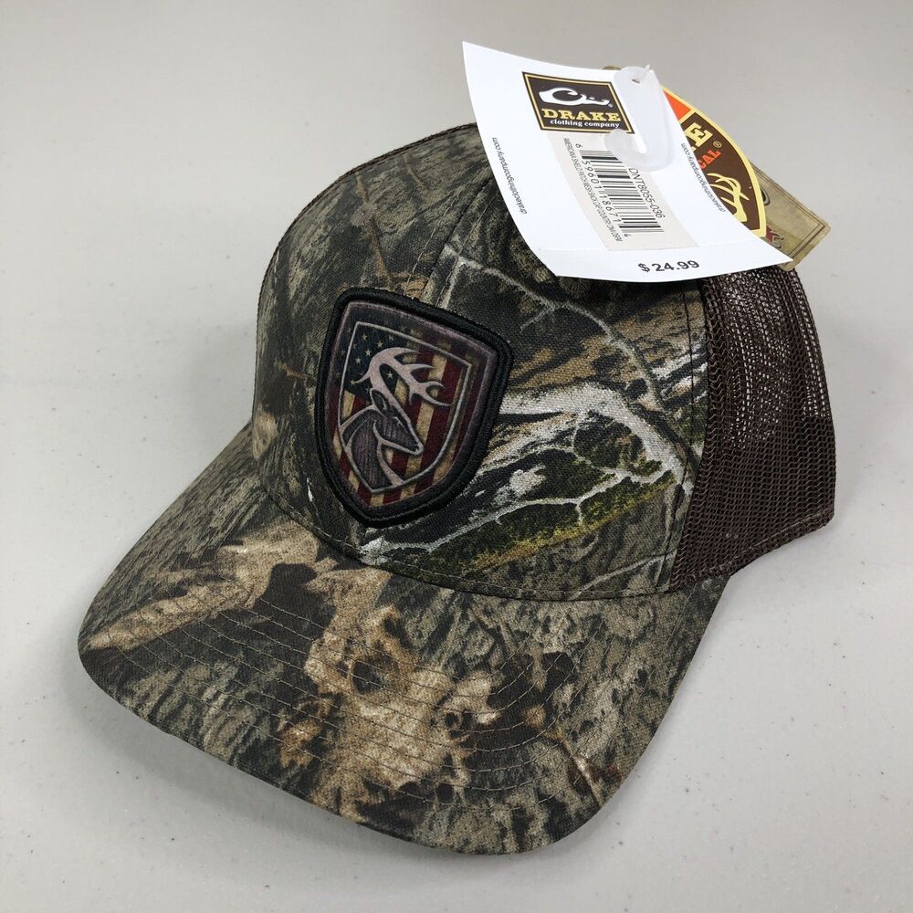 Drake Non-Typical Hat Cap Snapback Mossy Oak Country DNA Camo USA Flag Patch NWT